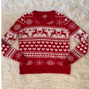 Urban Heritage‎ Red Christmas Sweater Reindeer Hearts Snowflake Holiday Large